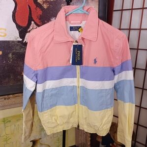 Polo Ralph Lauren Poplin Pastel Full Zip Windbreaker Jacket Womens XS XTRA SMALL